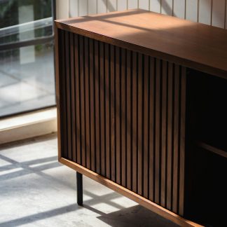 Grand Heritage Solid Acacia Wood Console Table with Hand-Forged Iron Legs, Two Soft-Close Drawers, Integrated Cable Management and Protective Matte Lacquer Finish (Limited Edition)